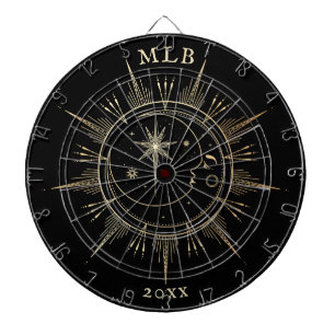 Monogram Celestial Sun Moon Gold Black Year Dartboard