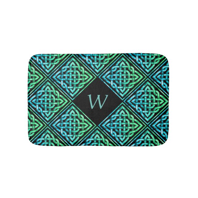 Monogram Celtic Knot Blue Green Bath Mat (Front)