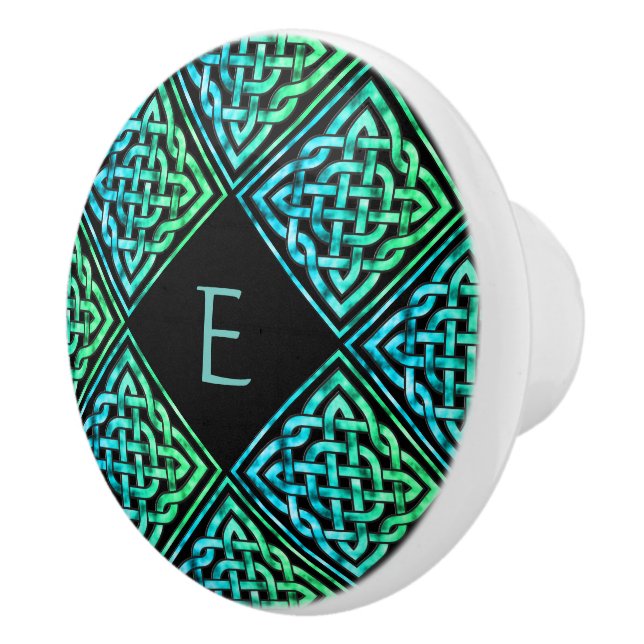 Monogram Celtic Knot Blue Green Ceramic Knob (Right)