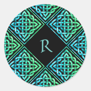 Monogram Celtic Knot Blue Green Classic Round Sticker