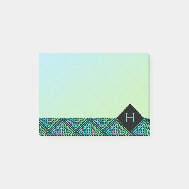 Monogram Celtic Knot Diamond Blue Green Post-it Notes (Front)
