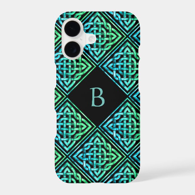 Monogram Celtic Knot Green Teal iPhone 17 Case (Back)