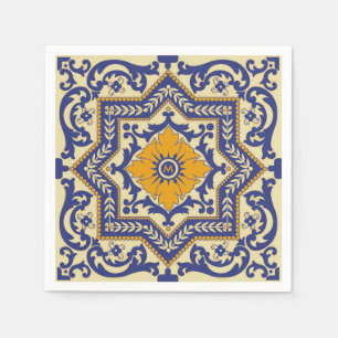 Monogram Ceramic Azulejo Style Blue Napkins