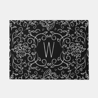 Monogram Chalk Black and White Filigree Doormat