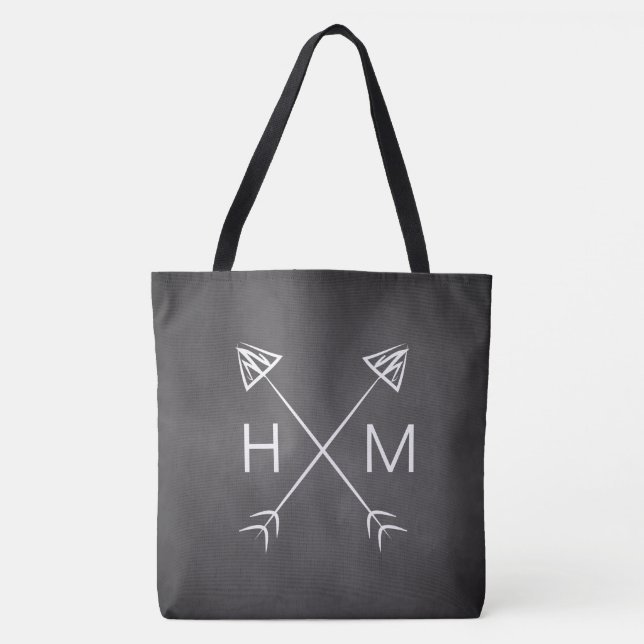 Monogram Chalkboard Arrows Initial Boho Bohemian Tote Bag (Front)