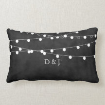 Monogram Chalkboard Fairy Lights & Hearts Pillow