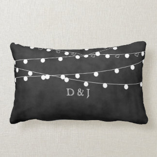 Monogram Chalkboard Fairy Lights & Hearts Pillow