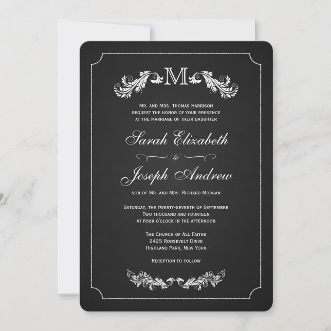 Monogram Chalkboard Formal Wedding Invitations (Front)