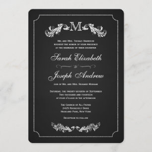Monogram Chalkboard Formal Wedding Invitations