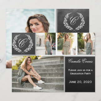 Monogram Chalkboard Graduation Party Invitation