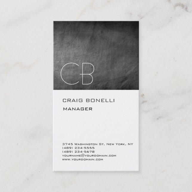 Monogram Chalkboard Grey Attractive Business Card (Front)