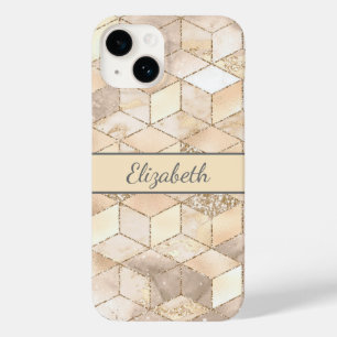 Monogram Champagne Glitter Grey Peach Geometric  Case-Mate iPhone 14 Case