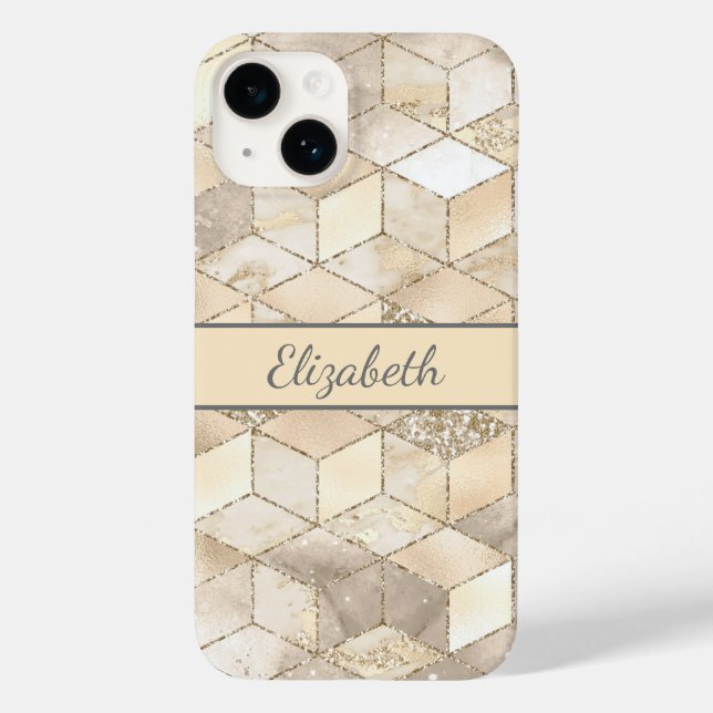 Monogram Champagne Glitter Grey Peach Geometric  Case-Mate iPhone Case (Back)