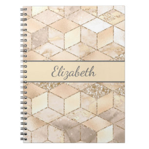 Monogram Champagne Glitter Grey Peach Geometric  Notebook