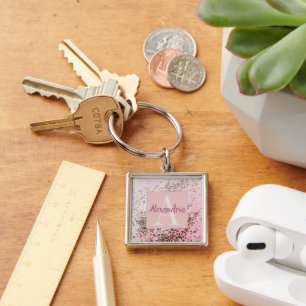 Monogram Champagne Pink Confetti Key Ring