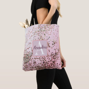 Monogram Champagne Pink Confetti Tote Bag
