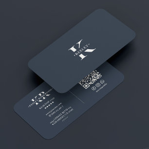  Monogram Charcoal Blue Modern Simple Initial Business Card