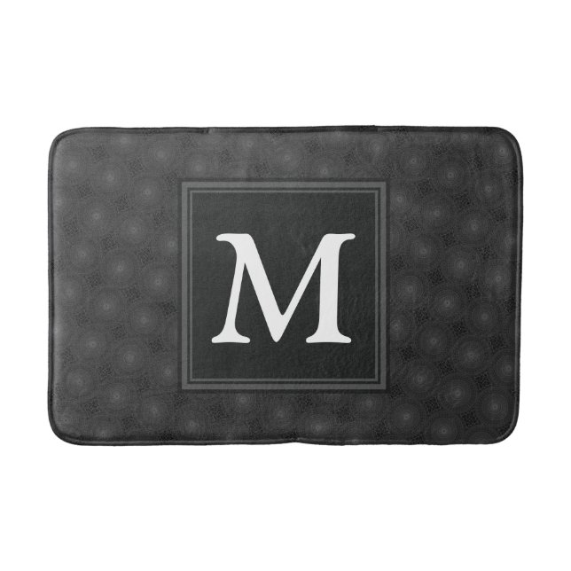 Monogram charcoal circles pattern bath mat (Front)