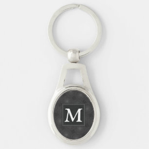 Monogram charcoal circles pattern key ring