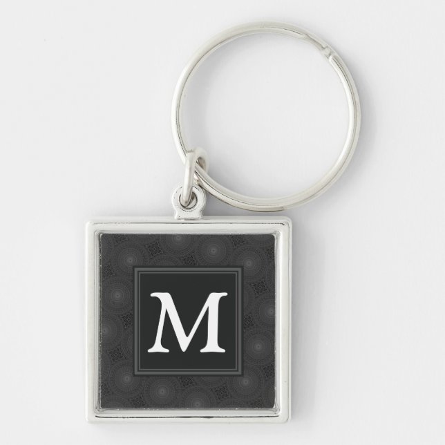 Monogram charcoal circles pattern key ring (Front)