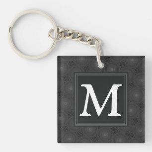 Monogram charcoal circles pattern key ring