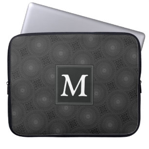 Monogram charcoal circles pattern laptop sleeve