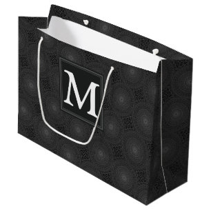 Monogram charcoal circles pattern large gift bag