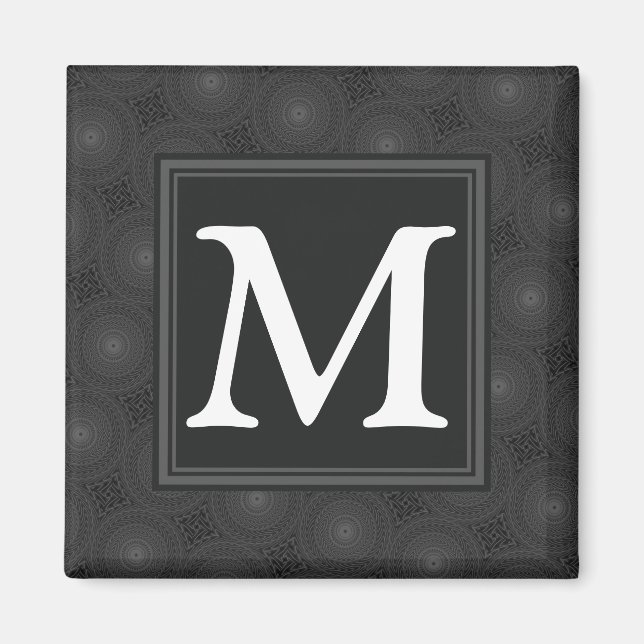 Monogram charcoal circles pattern magnet (Front)