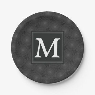 Monogram charcoal circles pattern paper plate