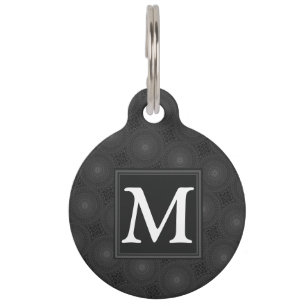 Monogram charcoal circles pattern pet tag