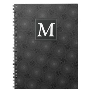 Monogram charcoal circles pattern spiral notebook