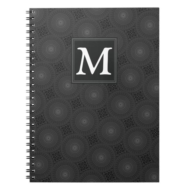 Monogram charcoal circles pattern spiral notebook (Front)