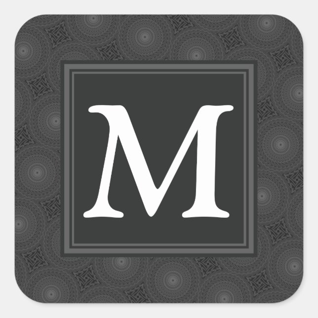 Monogram charcoal circles pattern square sticker (Front)