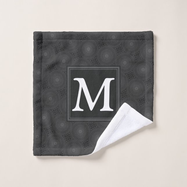 Monogram charcoal circles pattern wash cloth (Wash Cloth)