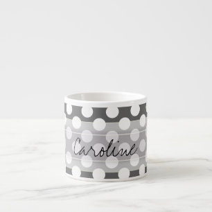 Monogram Charcoal Grey White Polka Dot Pattern Espresso Cup