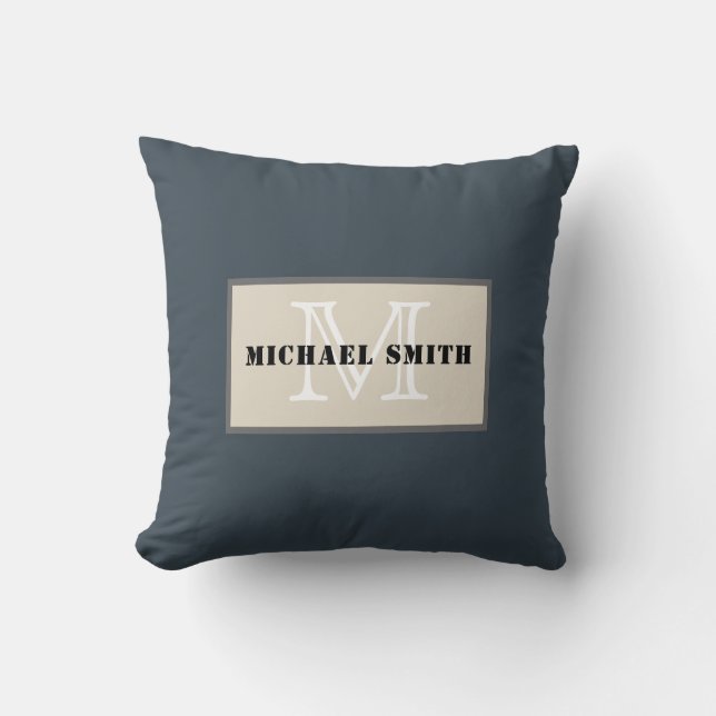 Monogram Charcoal Solid Colour Background Cushion (Front)