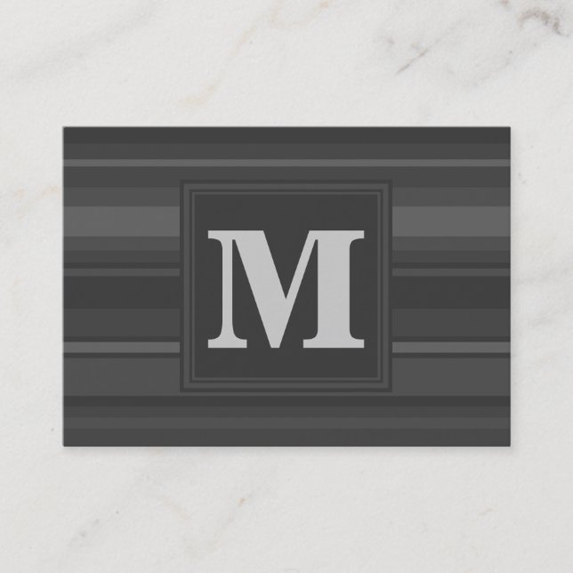 Monogram charcoal stripes business card (Front)