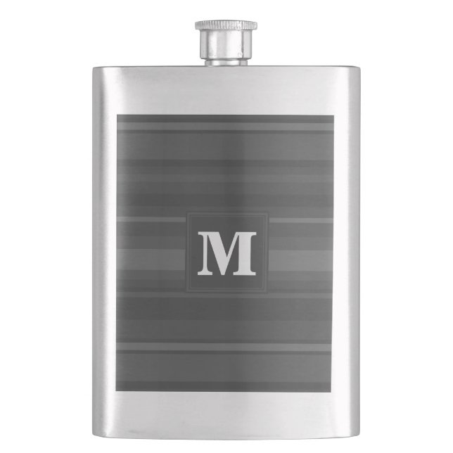 Monogram charcoal stripes hip flask (Front)