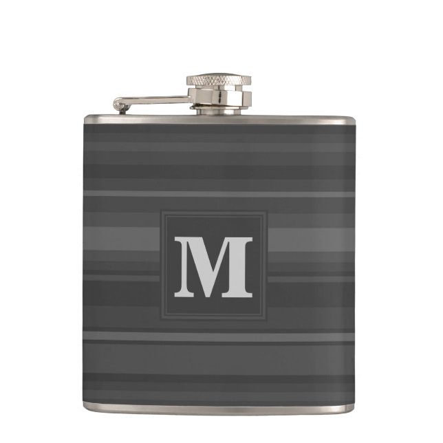 Monogram charcoal stripes hip flask (Front)