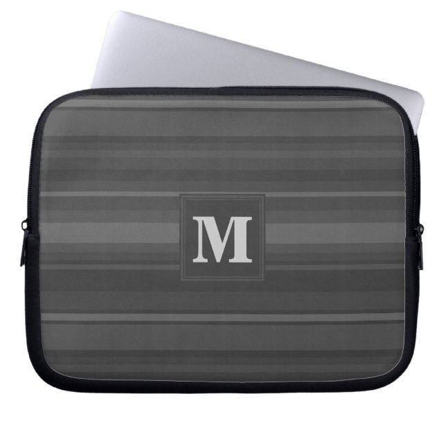 Monogram charcoal stripes laptop sleeve (Front)
