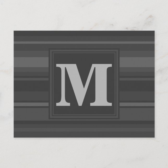 Monogram charcoal stripes postcard (Front)