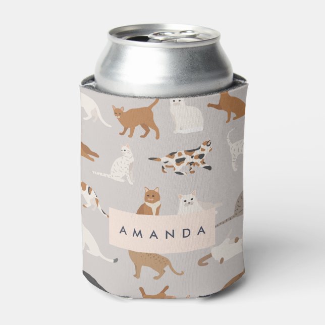 Monogram Charming Cat Pattern Cat Lovers Can Cooler (Can Front)