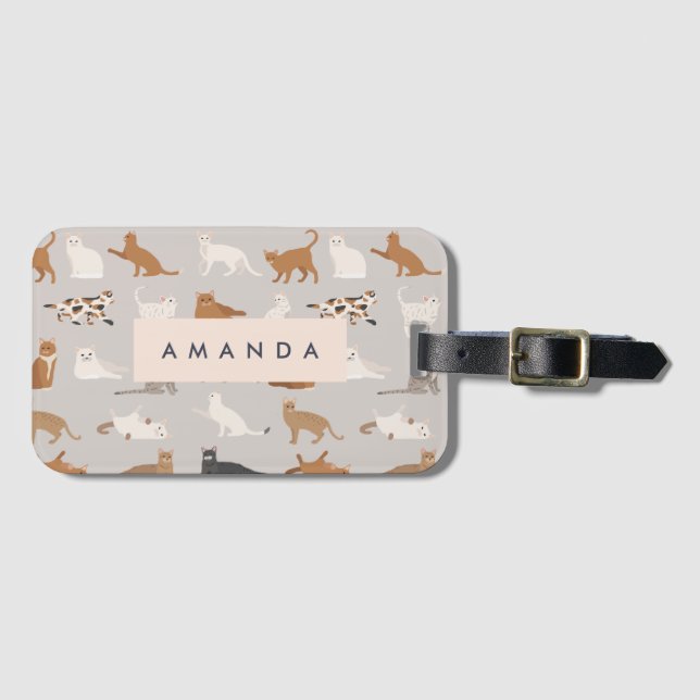 Monogram Charming Cat Pattern Cat Lovers Luggage Tag (Front Horizontal)