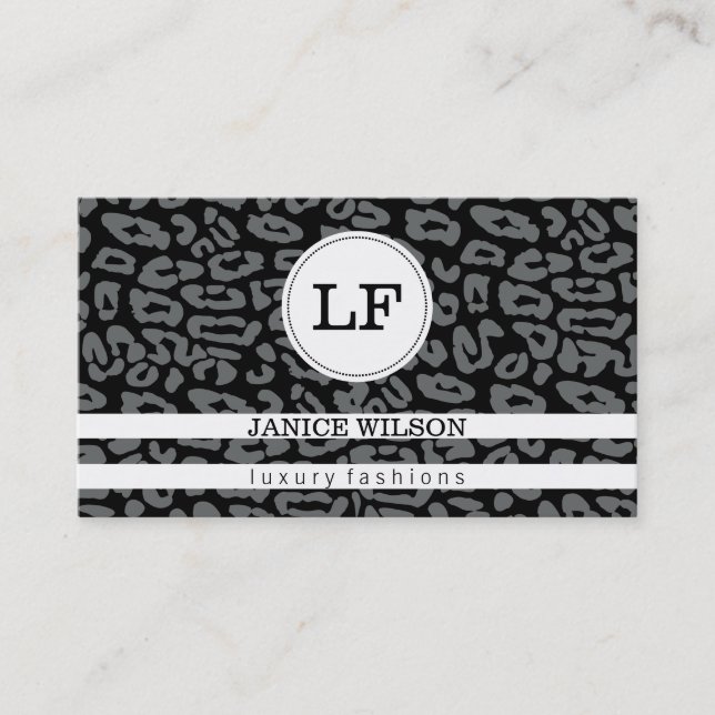 Monogram | Cheetah Print (grey) Business Card (Front)