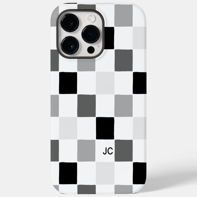 Monogram Chequered Black and Grey Modern Pattern Case-Mate iPhone Case (Back)
