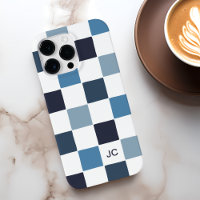 Monogram Chequered Blue Modern Minimalist Pattern