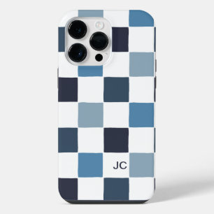 Monogram Chequered Blue Modern Minimalist Pattern iPhone 14 Pro Max Case