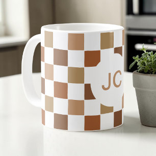 Monogram Chequered Brown Modern Simple Coffee Mug