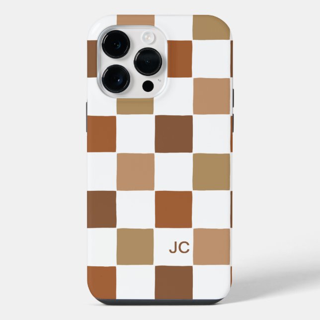 Monogram Chequered Brown Modern Simple Pattern iPhone Case (Back)