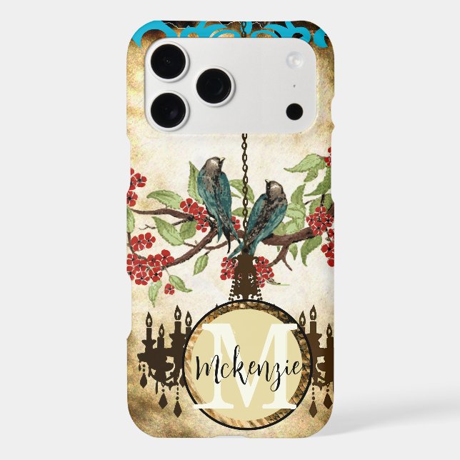Monogram Cherry Blossom  Bird Chandelier iPhone (Back)